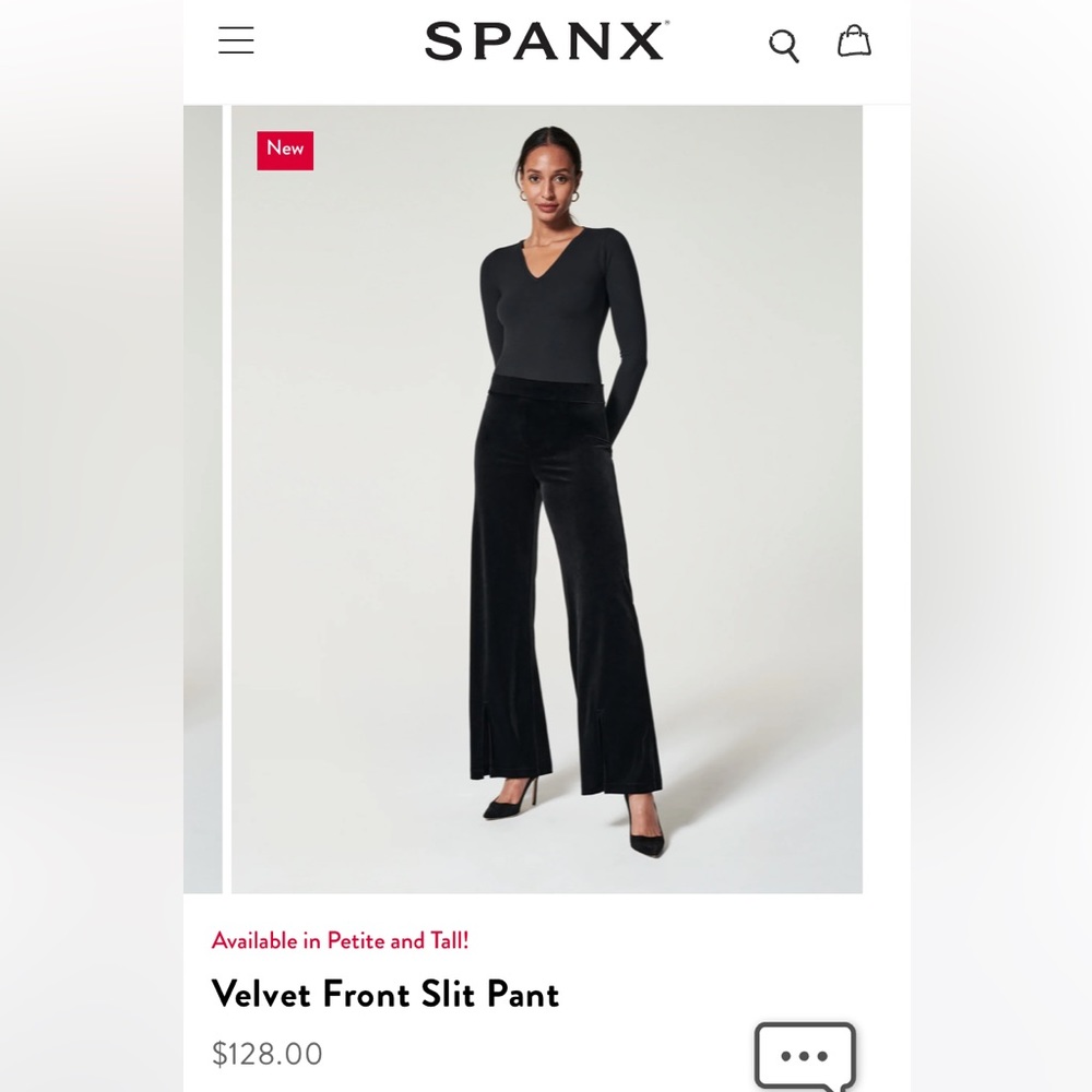 Spanx black velvet slit front pants - size large petite